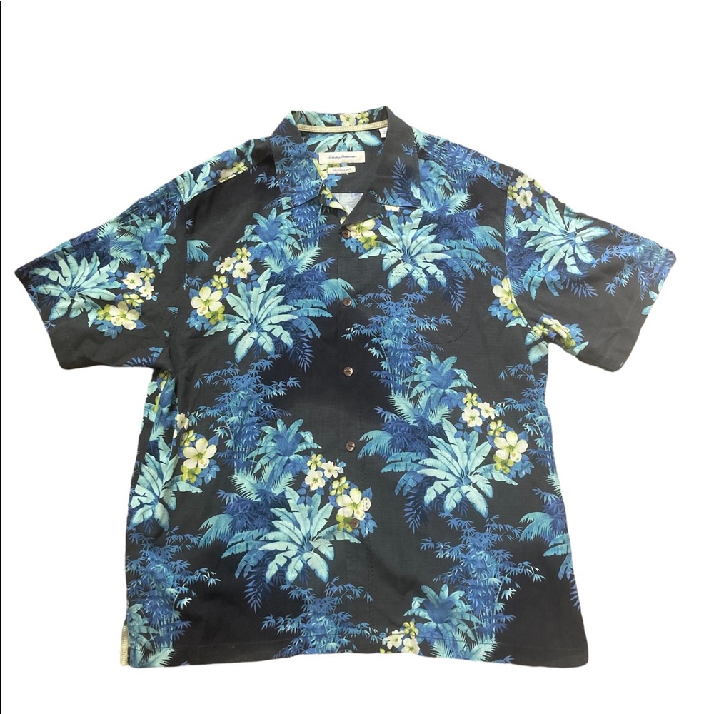 Hawaiian Shirt TOMMY BAHAMA Textured 100% Silk Dk Gray XL.